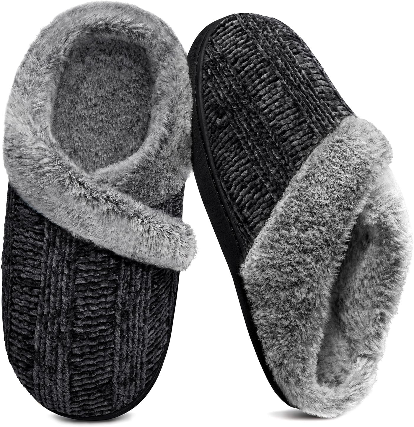 81Hq60T9wNL._AC_SL1500_.jpg Women's Fleece Memory Foam Hard Sole Slippers - Image 1