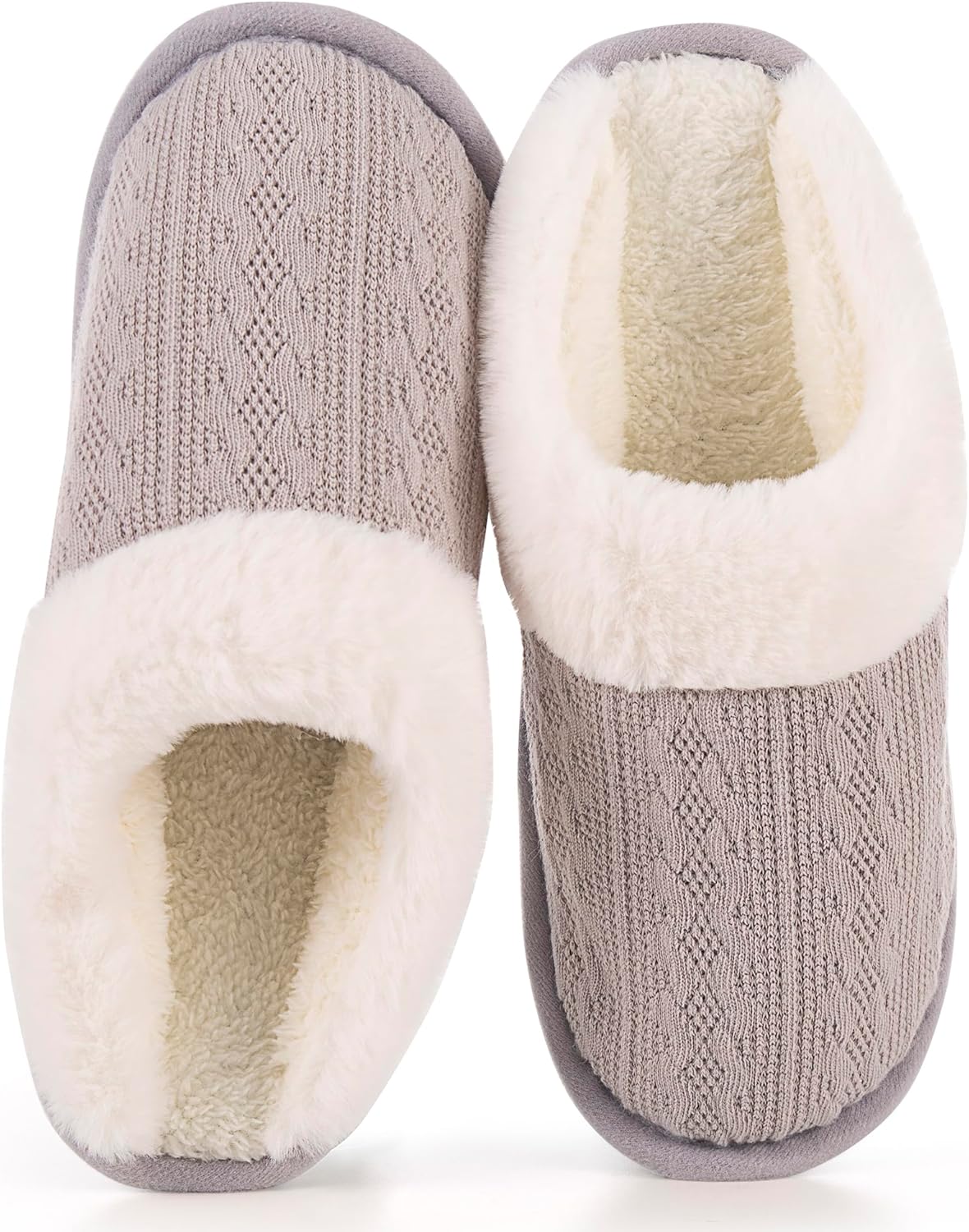 81r4siP0w5L._AC_SL1500_.jpg Women's Faux Fur Knit Memory Foam Slippers - Image 1